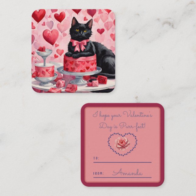 Purr-fect black cat Classroom Valentine Note Card (Front/Back)