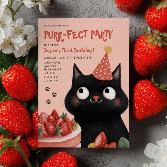 Purr-fect  Black Cat Cute Kids’ Birthday Party  Invitation (Creator Uploaded)