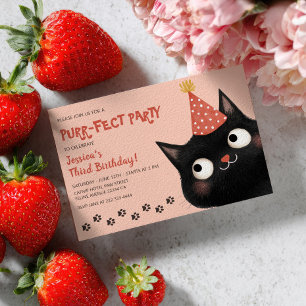 Purr-fect Black Cat Pink Kids’ Birthday Party  Invitation