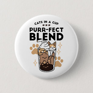 Purr-fect Blend: Cat and Coffee Art for Pet Lovers Button