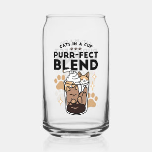 Purr-fect Blend: Cat and Coffee Art for Pet Lovers Can Glass