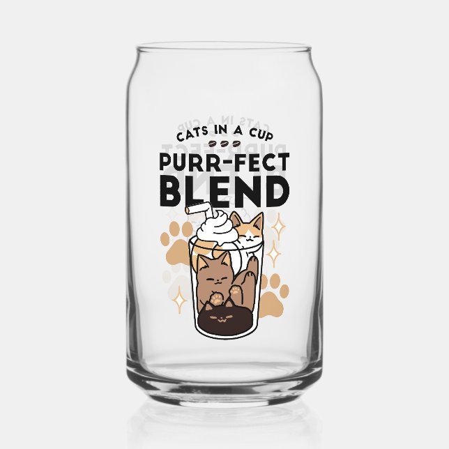 Purr-fect Blend: Cat and Coffee Art for Pet Lovers Can Glass (Front)