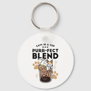 Purr-fect Blend: Cat and Coffee Art for Pet Lovers Keychain