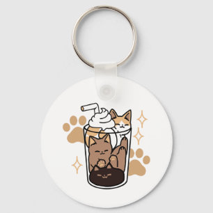 Purr-fect Blend: Cat and Coffee Art for Pet Lovers Keychain