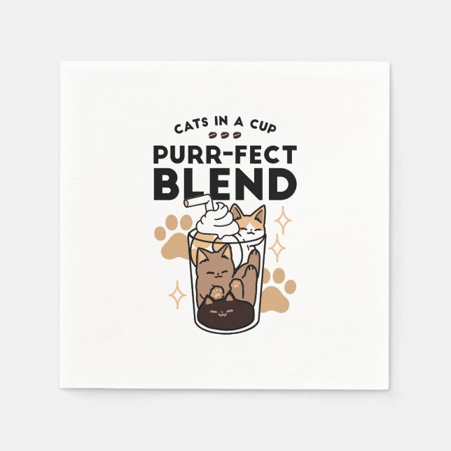 Purr-fect Blend: Cat and Coffee Art for Pet Lovers Napkins (Front)