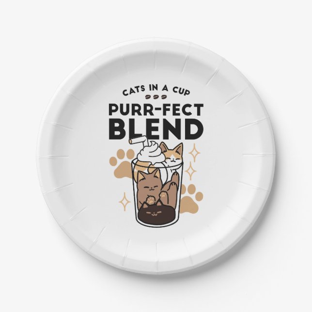 Purr-fect Blend: Cat and Coffee Art for Pet Lovers Paper Plates (Front)