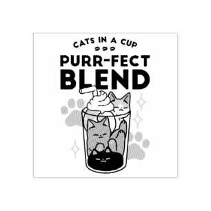 Purr-fect Blend: Cat and Coffee Art for Pet Lovers Rubber Stamp