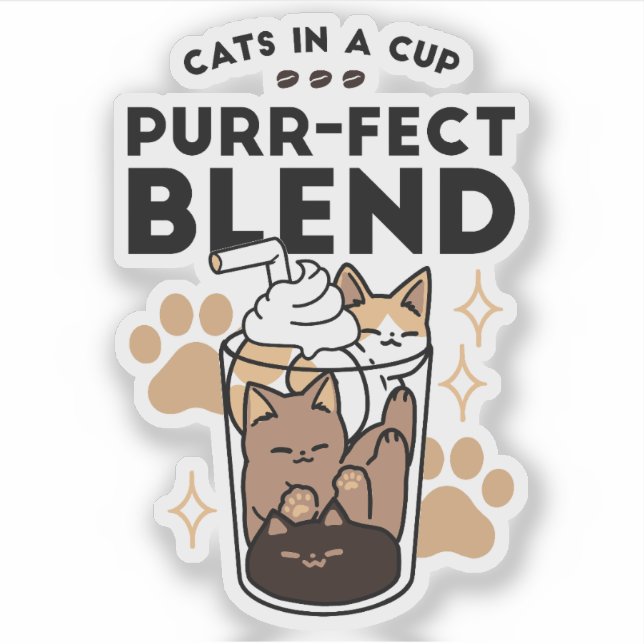 Purr-fect Blend: Cat and Coffee Art for Pet Lovers Sticker (Front)