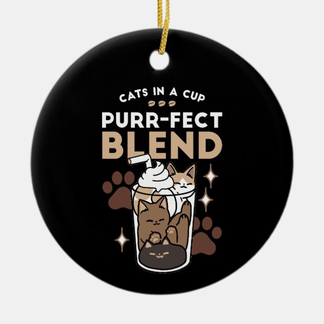 Purr-fect Blend: Coffee Design for Cat & Coffee Ceramic Ornament (Front)