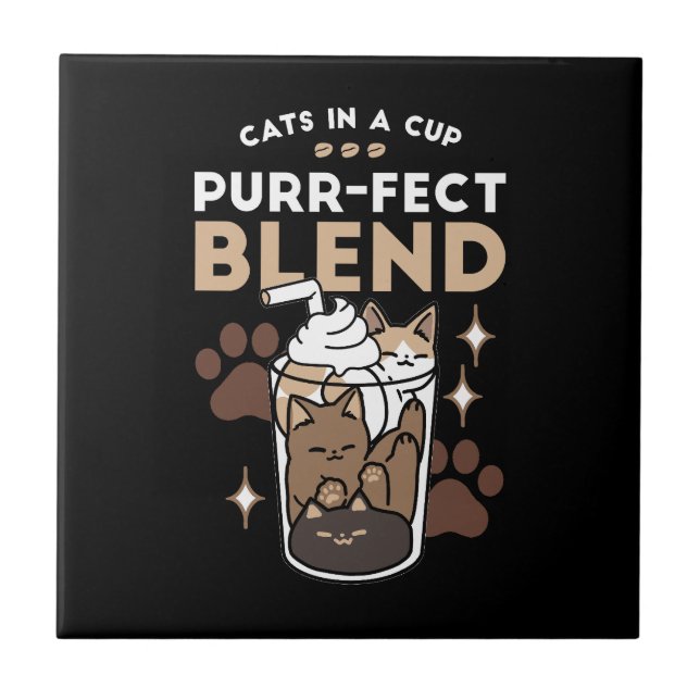 Purr-fect Blend: Coffee Design for Cat & Coffee Ceramic Tile (Front)