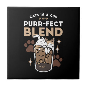 Purr-fect Blend: Coffee Design for Cat & Coffee Ceramic Tile