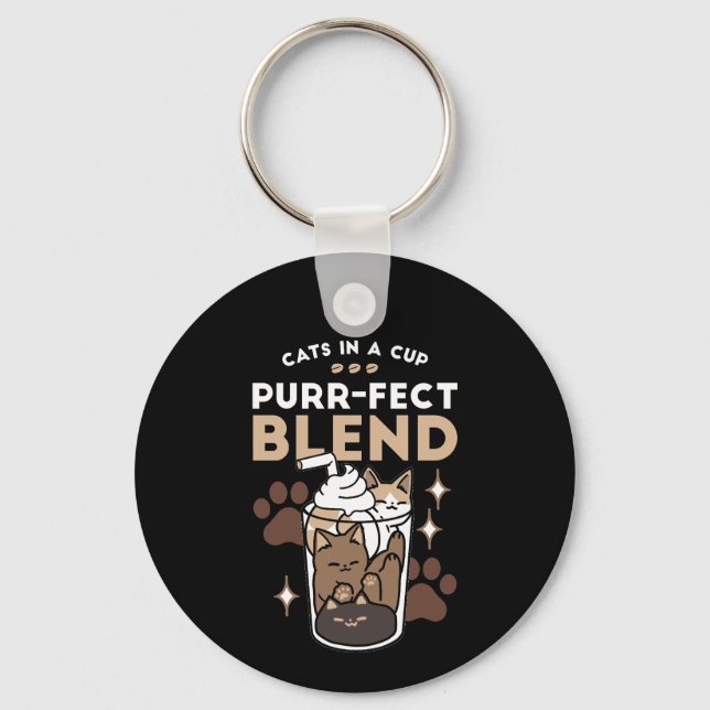 Purr-fect Blend: Coffee Design for Cat & Coffee Keychain (Front)
