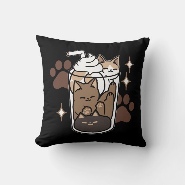 Purr-fect Blend: Coffee Design for Cat & Coffee Throw Pillow (Front)