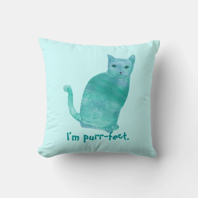 Purr-fect Blue Green Abstract Cat Pillows (Front)