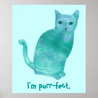 Purr-fect Blue Green Abstract Cat Posters