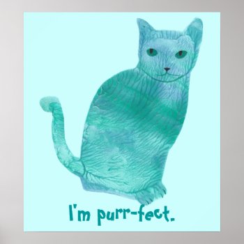Purr-fect Blue Green Abstract Cat Posters by Cherylsart at Zazzle