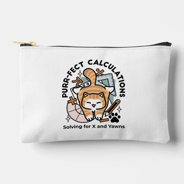 Purr-fect Calculations – Funny Math Cat Design Accessory Pouch (Front)