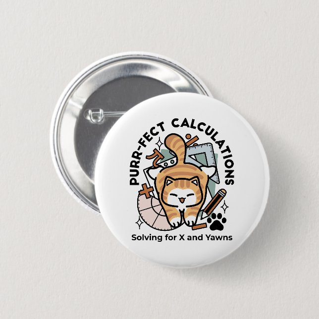 Purr-fect Calculations – Funny Math Cat Design Button (Front & Back)
