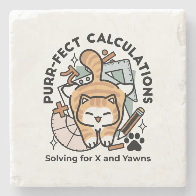 Purr-fect Calculations – Funny Math Cat Design Stone Coaster | Zazzle