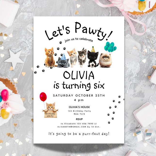 Purr-fect Cat Birthday | Cute Kids Kitten Pawty Invitation (Purr-fect Cat Birthday | Cute Kids Kitten Pawty Invitation)