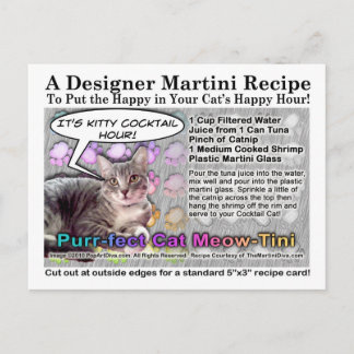 Purr-fect Cat Meow Joke Martini Recipe Postcard