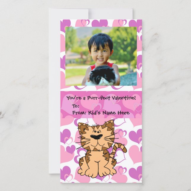 Purr-fect Cat Personalized Girl's Kids Valentine Holiday Card (Front)