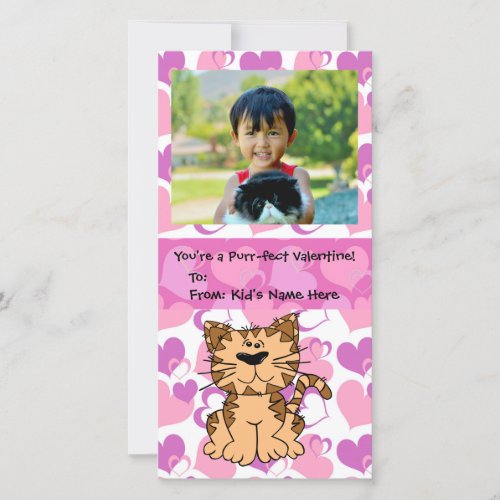 Purr_fect Cat Personalized Girls Kids Valentine Holiday Card