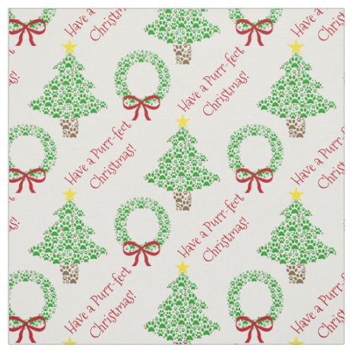 Purr_fect Christmas Fun Paw Print Trees  Wreaths Fabric