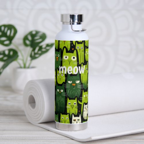 Purr_fect Companion _ Cute Green Doodle Cat Lover Water Bottle