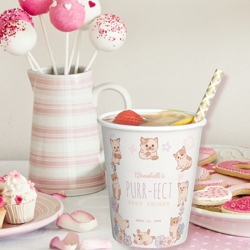 Purr_fect Cute Cats Floral Baby Shower Paper Cups