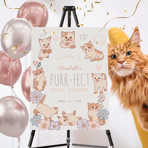 Purr_fect Cute Cats Floral Baby Shower Welcome Foam Board