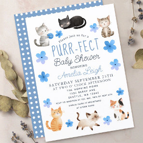Purr-fect Cute Cats Floral Boy Baby Shower Invitation