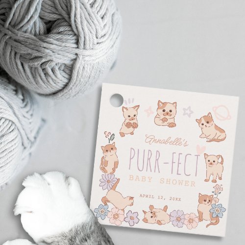 Purr_fect Cute Cats Floral Girl Baby Shower Favor Tags