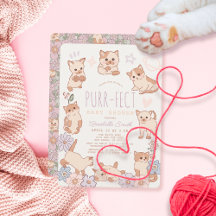 Purr-fect Cute Cats Floral Girl Baby Shower
