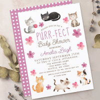 Purr-fect Cute Cats Floral Girl Baby Shower