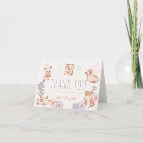 Purr_fect Cute Cats Floral Girl Baby Shower Thank You Card