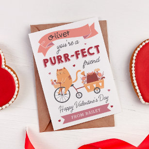 Purr-fect Friend Cat Classroom Valentines Day Card