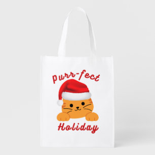 Purr‑fect Holiday Cat Lover Christmas grocery Bag