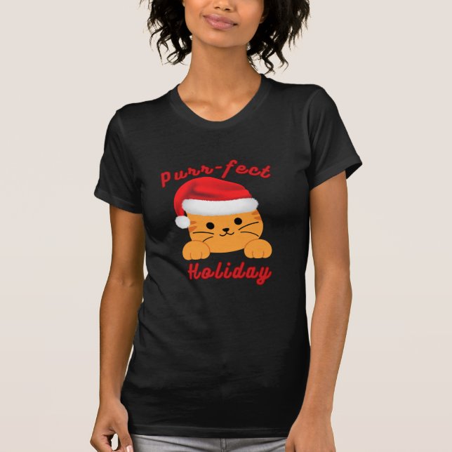 Purr‑fect Holiday Cat Lover Women Christmas Shirt (Front)