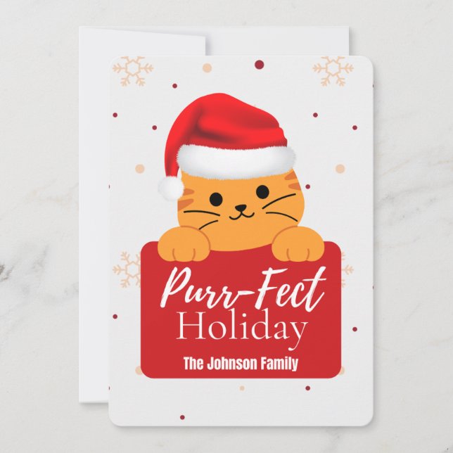 Purr‑fect Holiday cute Cat Christmas Card  (Front)