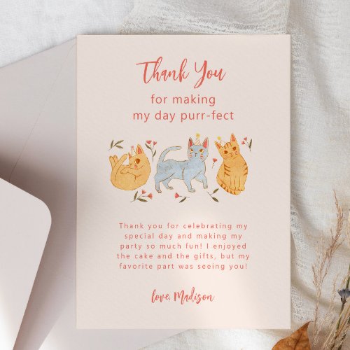 Purr_fect Kitty Cat Pink Birthday Party Thank You Card