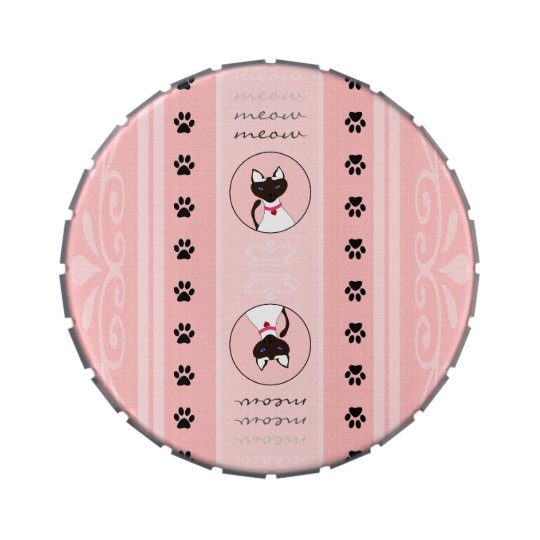Purr-fect Moira Pink Stripe large round tin Jelly Belly Candy Tin