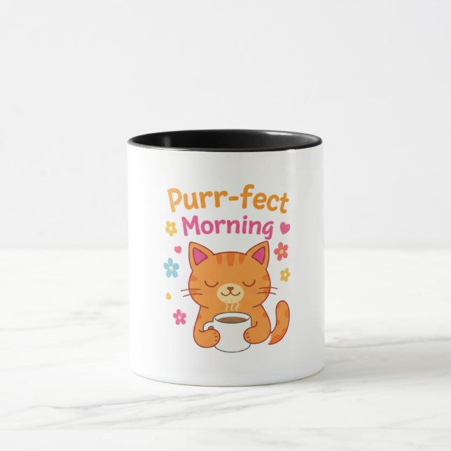 Purr-fect Morning Cat Coffee Mug – Cute Cat Lover  (Center)