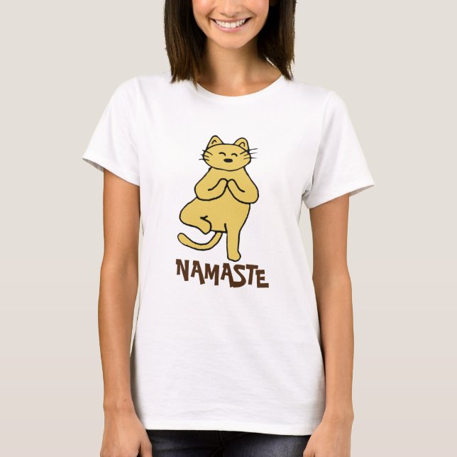 Purr-fect 'Namaste Cat Mom' Tee; Funny Cat. Lover T-Shirt (Front)