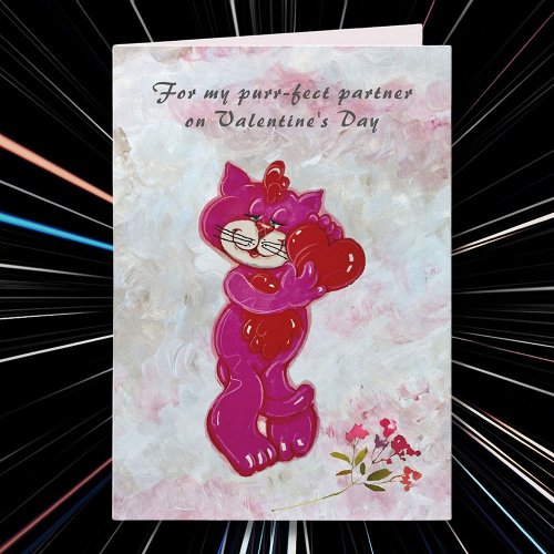 Purr_Fect Partner Handpainted Cat Valentines Day Card