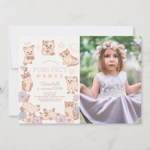 Purr-fect Party Cats Floral Girl Birthday Photo Invitation