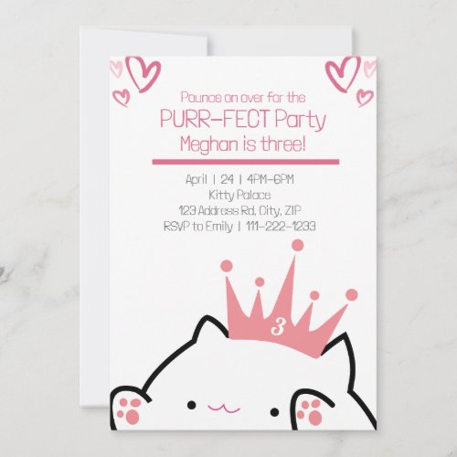 Purr_fect Princess Pink Cat Girl Birthday  Invitation