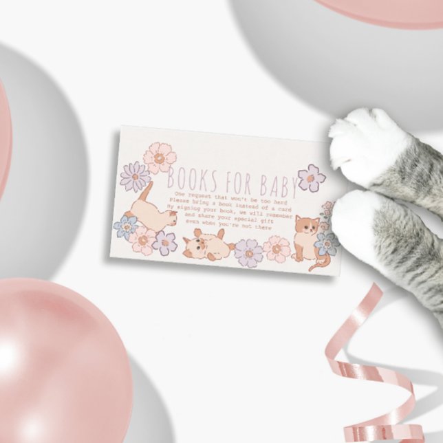 Purr-fect Shower Cats Floral Girl Books for Baby Enclosure Card (Creator Uploaded)