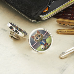 "Purr-fect Striker: The 3D Soccer Cat" Lapel Pin