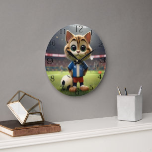 "Purr-fect Striker: The 3D Soccer Cat" Large Clock